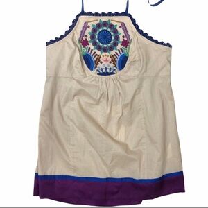 Plenty by Tracy Reece Embroidered Halter Top Boho Size 4 Tan Summer Top